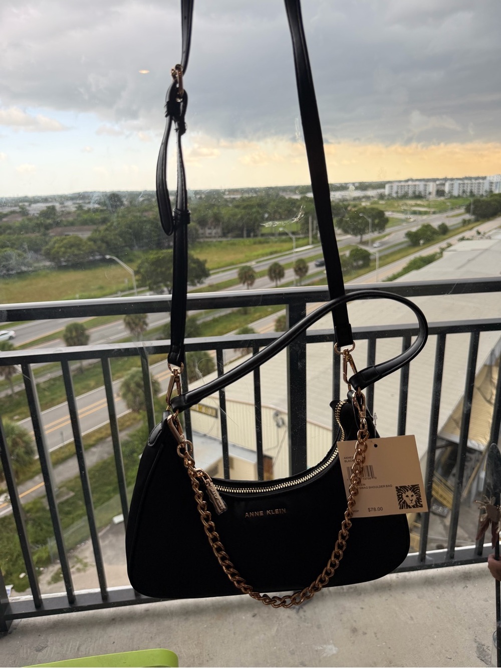 Anne Klein Black Shoulder Bag with Gold Chain